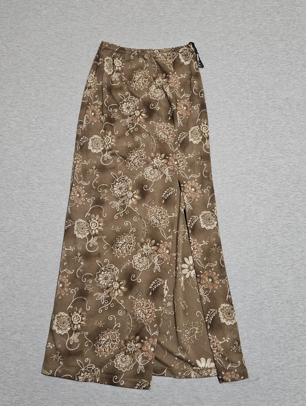 vintage Ecrù brown floral maxi skirt with slit up thigh Size S